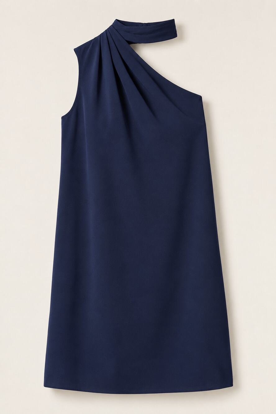 NWT Trina Turk Nian Navy One Shoulder Choker Cocktail Shift Dress Size 4